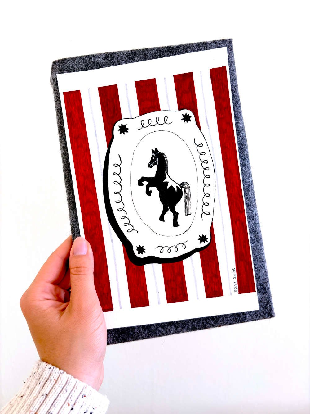 Ink drawing of a horse plate