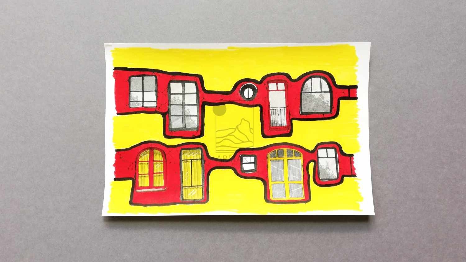 Hundertwasser building in ink and acrylic